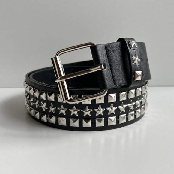 Y2K 2000s star pyramid studded black and silver grunge emo belt - Picture 3 of 8